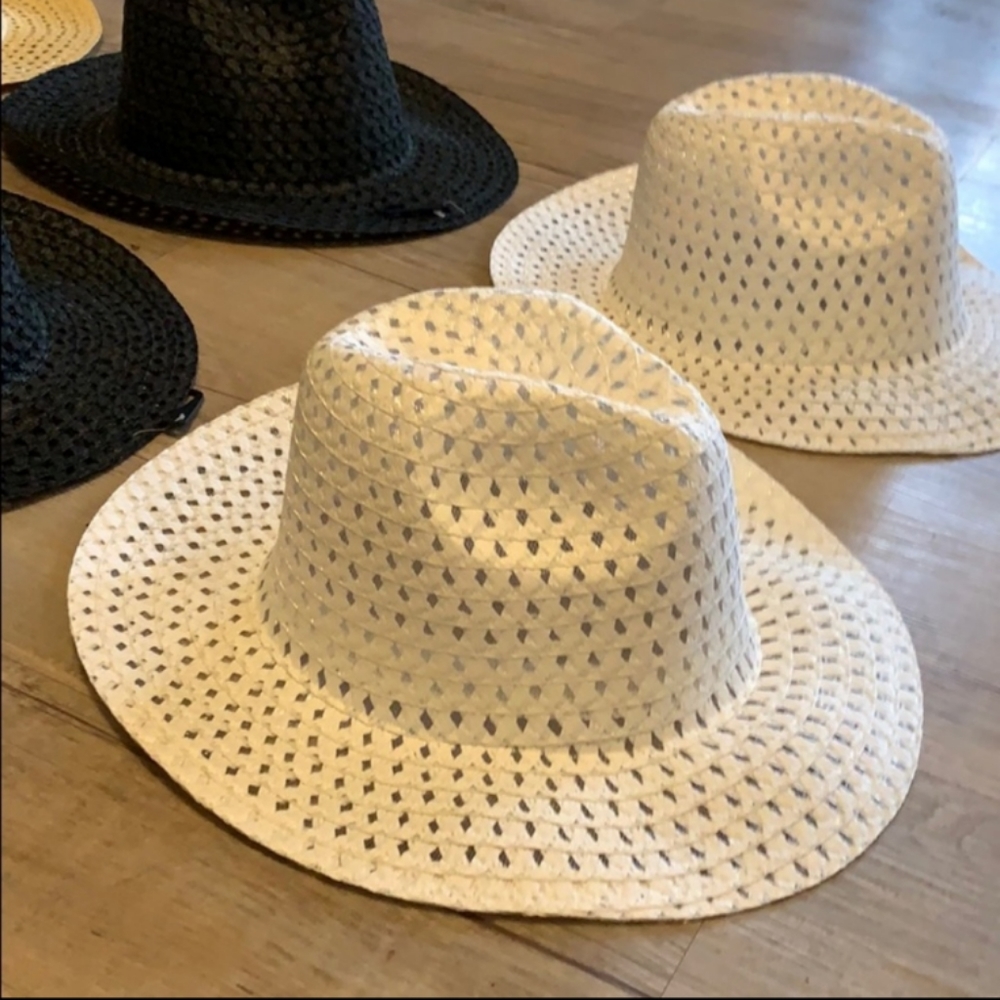 White woven cowboy straw hat